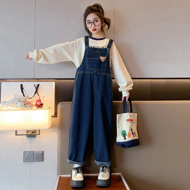 女童牛仔背带裤2025新款炸街秋装儿童中大童春秋韩版休闲连体裤子