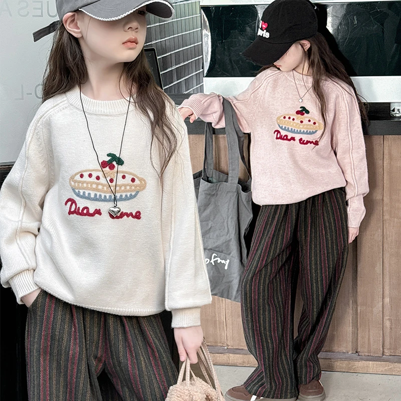 女童圆领毛衣秋冬装2025新款洋气中大儿童毛线衣针织衫时尚休闲潮