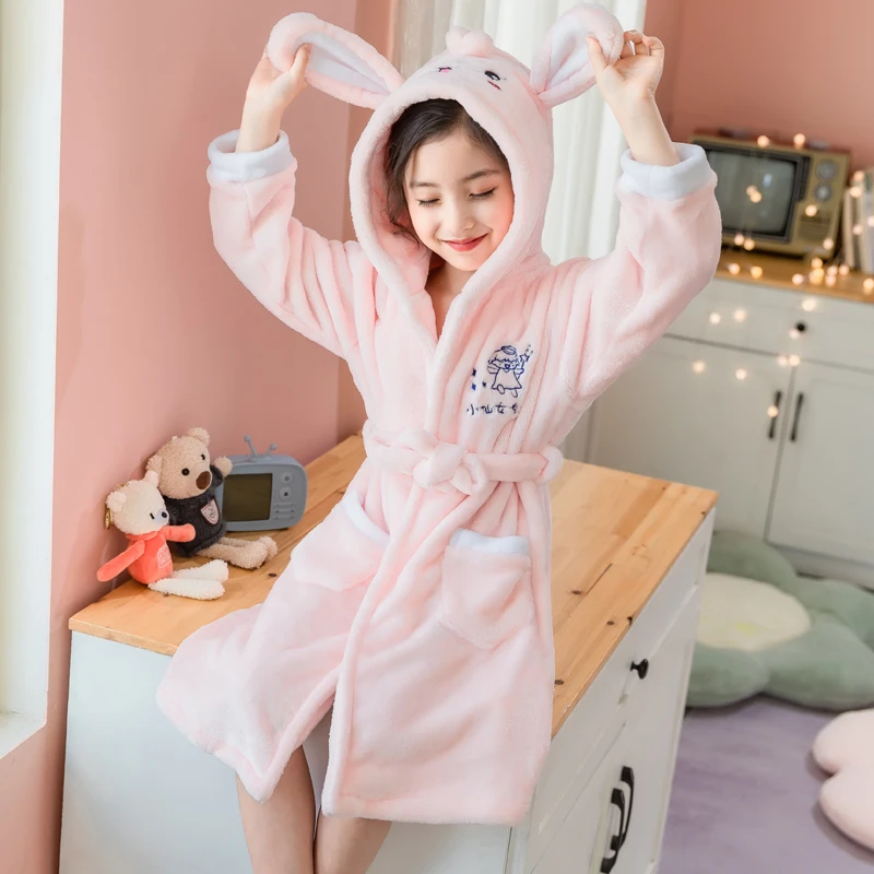 儿童睡衣女童法兰绒睡袍大童加厚女宝秋冬季女孩宝宝珊瑚绒家居服