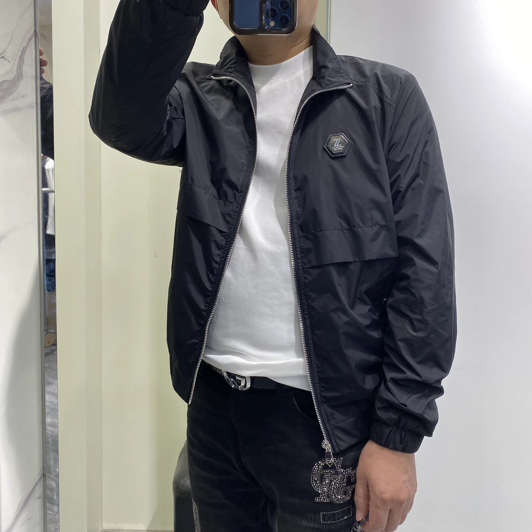 男士春秋新款时尚简约欧货韩版休闲黑色修身潮流舒适百搭夹克外套