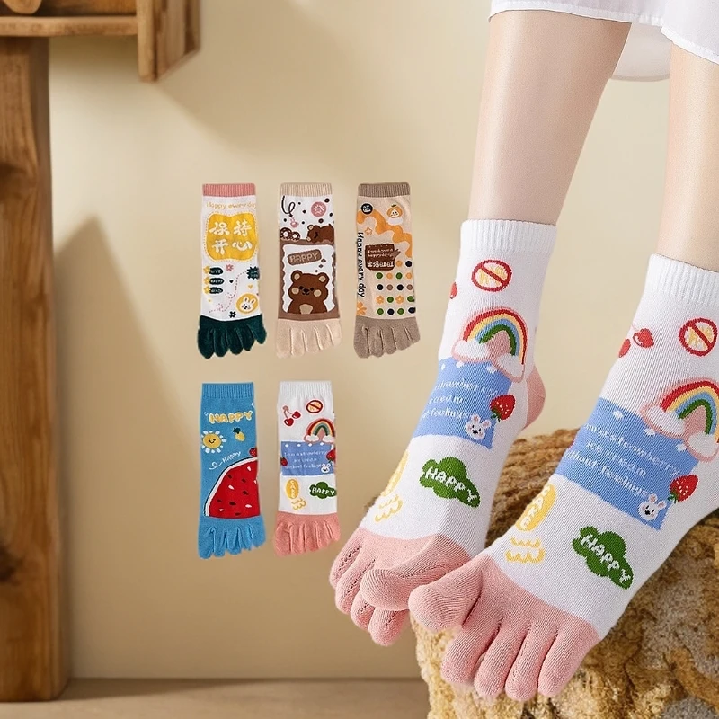 五指袜袜子女秋冬短袜可爱五趾防臭脚趾袜女士时尚运动女袜分趾袜