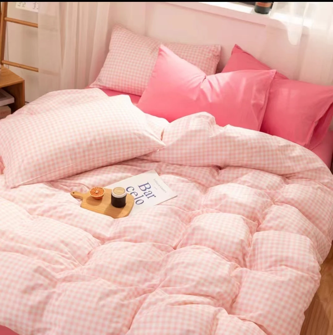 ins风小清新简约海盐女生纯棉四件套1.5m1.8米全棉床单被套四件套