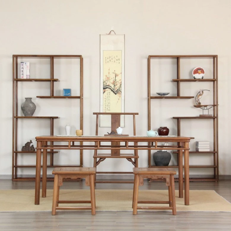 黑胡桃木茶桌椅子组合禅意茶台新中式办公家具书桌写字台