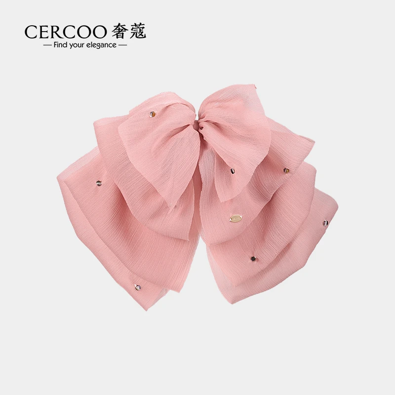 Cercoo/奢蔻樱织系列多层蝴蝶结飘带横夹弹簧夹半发夹子顶夹发饰