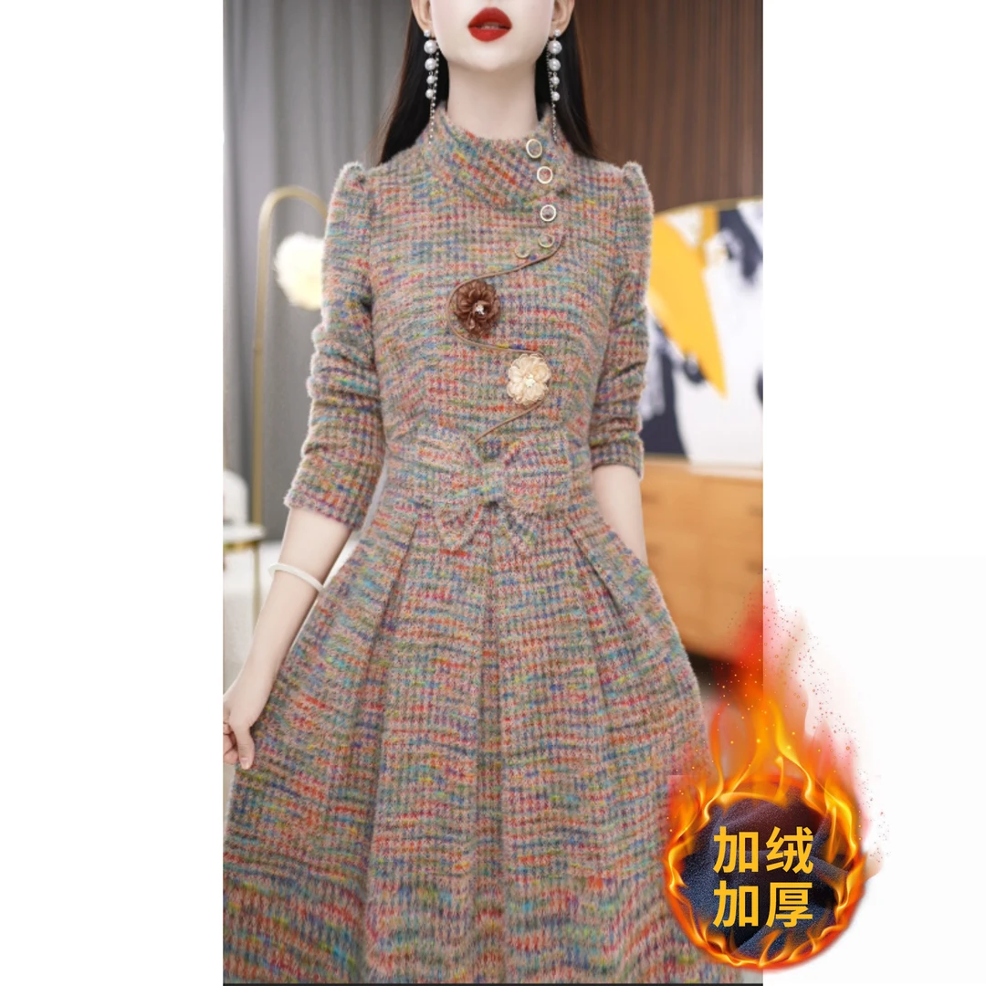 【连衣裙】冬季圆领洋气时尚显瘦简约通勤中长款连衣裙M-4XL