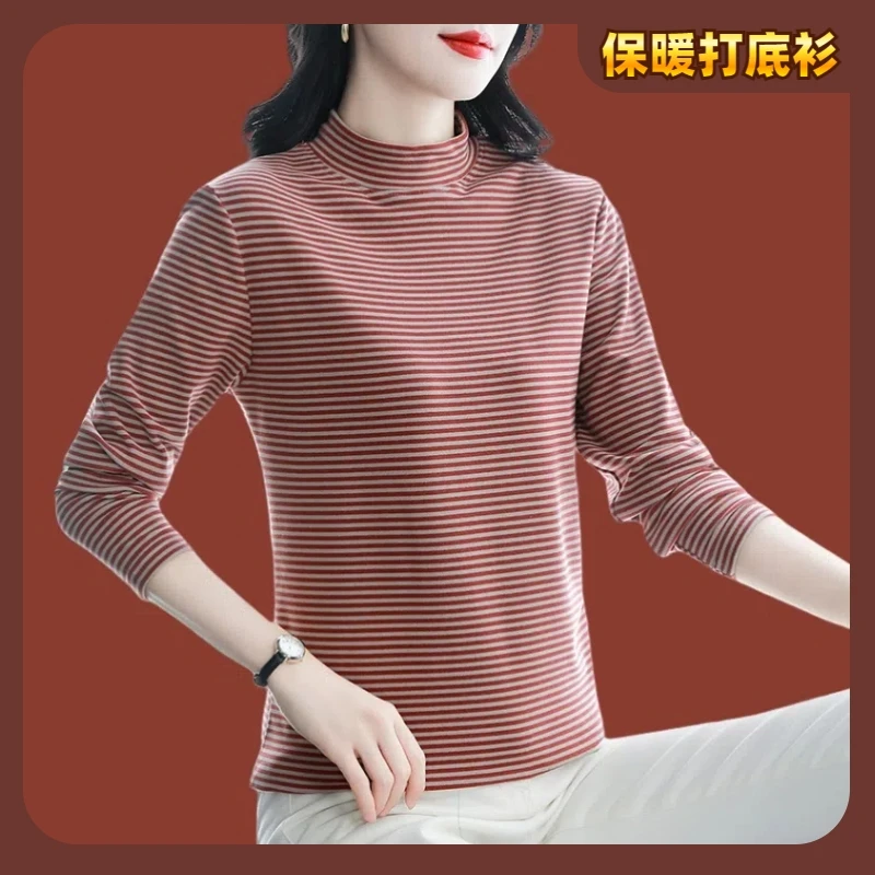 秋冬季半高领长袖t恤女装宽松显瘦百搭保暖上衣服内搭外穿打底衫