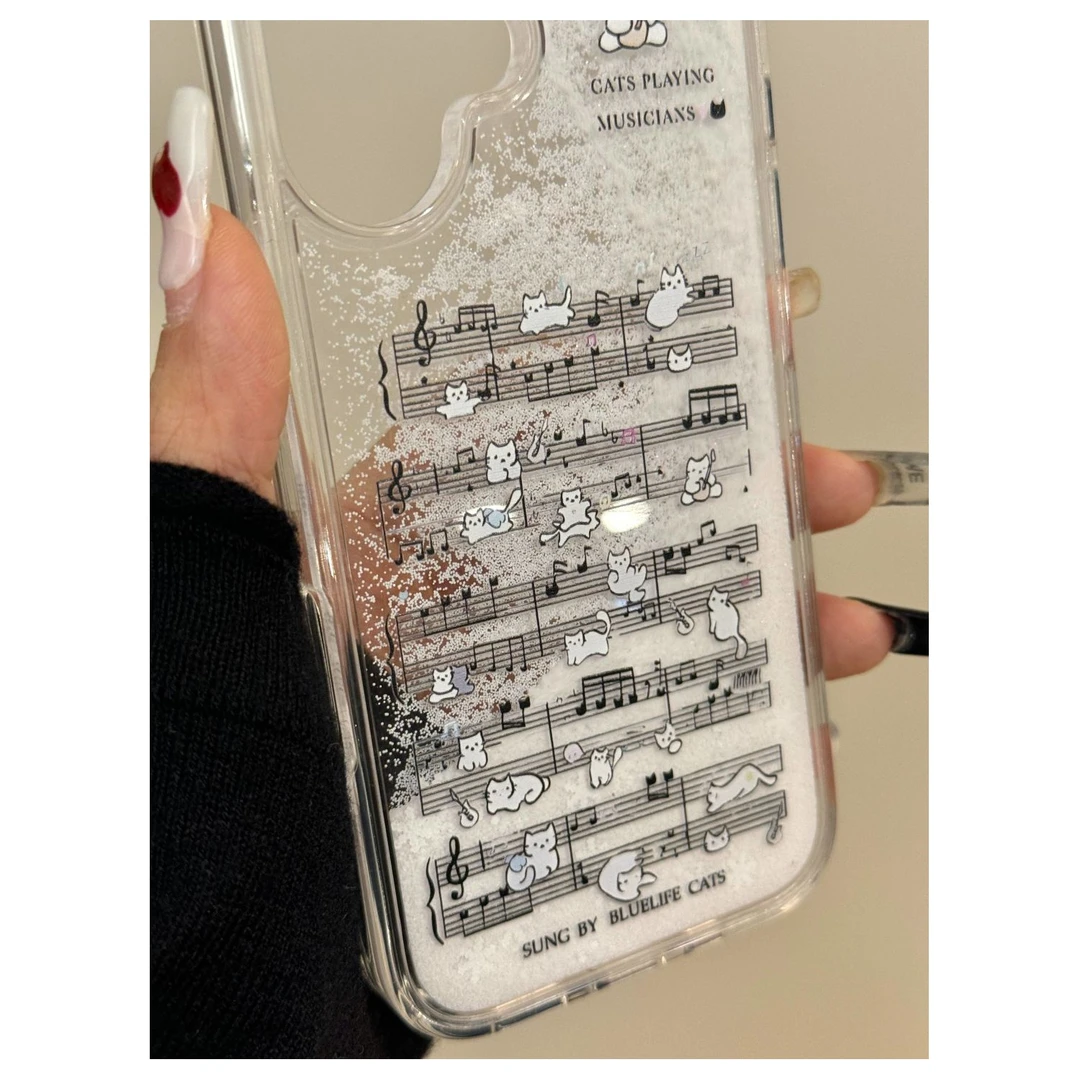 创意流沙猫咪音乐谱TPU保护套适用于iPhone16ProMax151413透明软