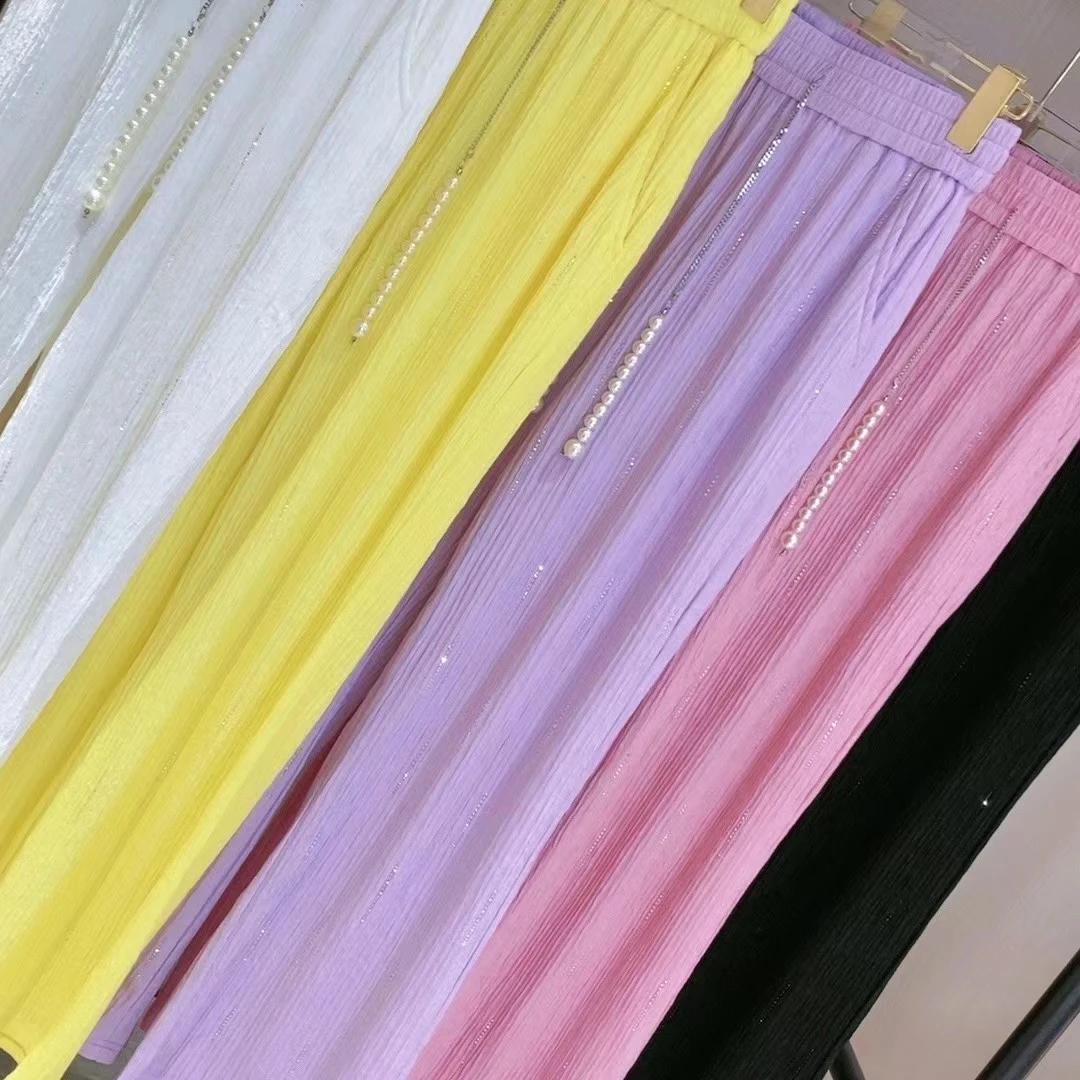 运费险！珍珠裤！网红长裤女 透气夏季宽松纯色高腰垂感春夏显瘦