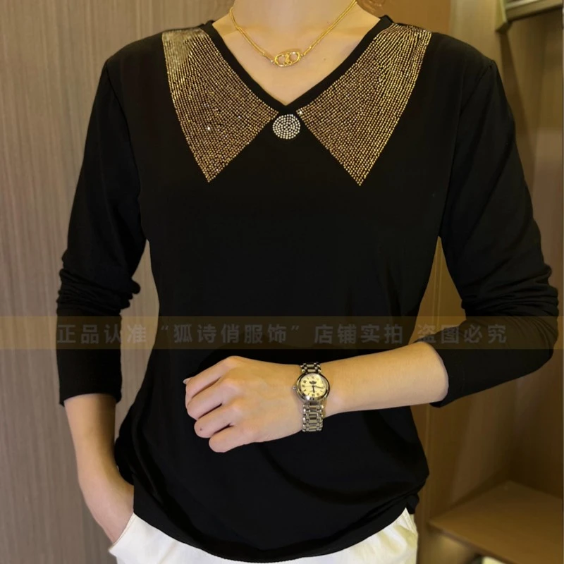 【金燕尾】春秋季新款修身显瘦女烫钻大码时尚中老年女装百搭上衣