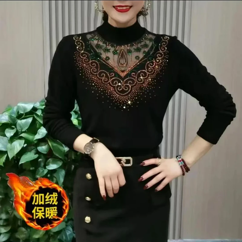 2025秋冬新款加钻打底衫女时尚洋气小衫内搭长袖上衣百搭