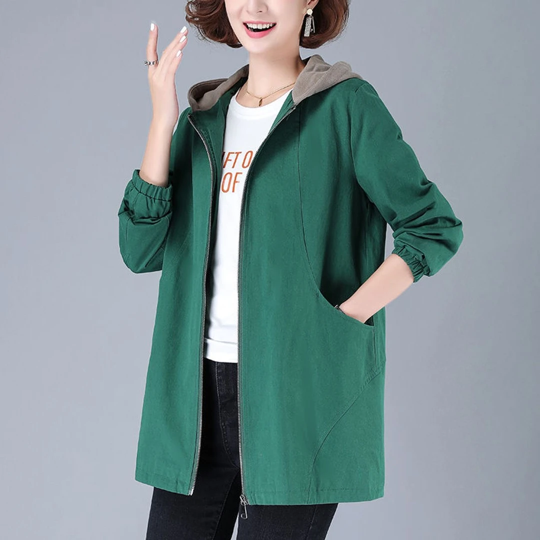 拼色风衣女中长款2024年春秋季潮新款韩版宽松大码薄外套时尚上衣