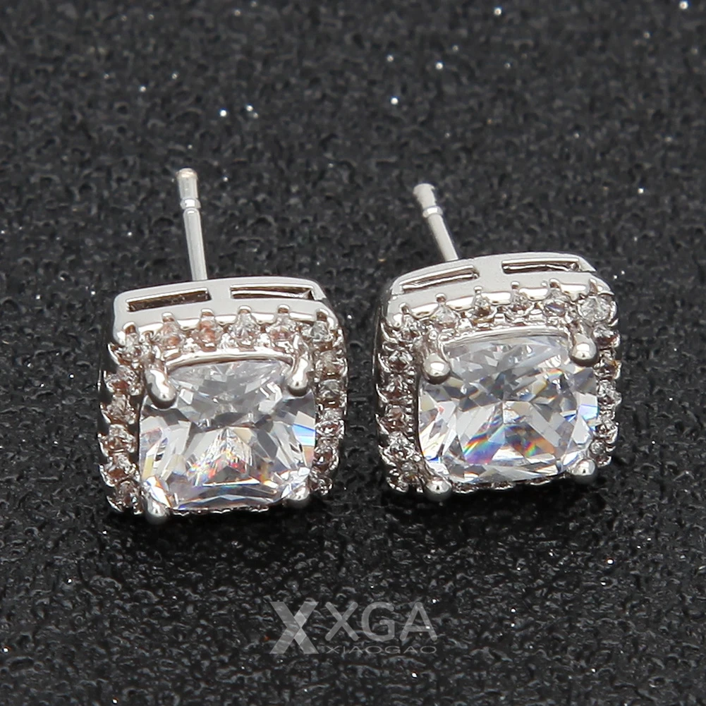 铜合金耳饰 满钻黑白冰糖锆石耳钉欧美轻奢嘻哈高级感气质男女潮