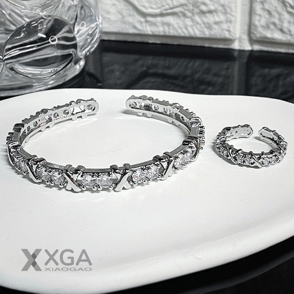 铜合金合成锆石戒指 XO可调节轻奢时尚百搭小众欧美简约男女气质