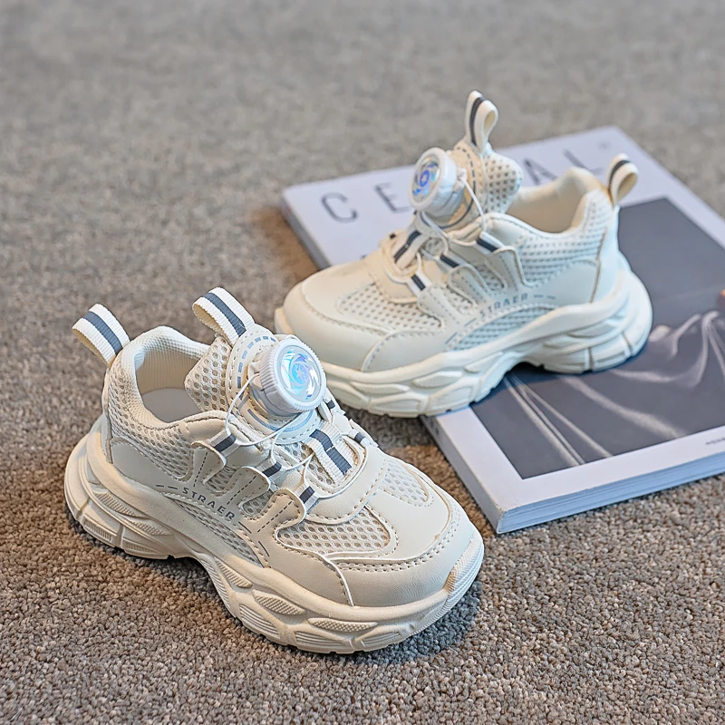 儿童运动鞋旋转纽扣百搭新款男童鞋网面透气跑步鞋女童软底老爹鞋