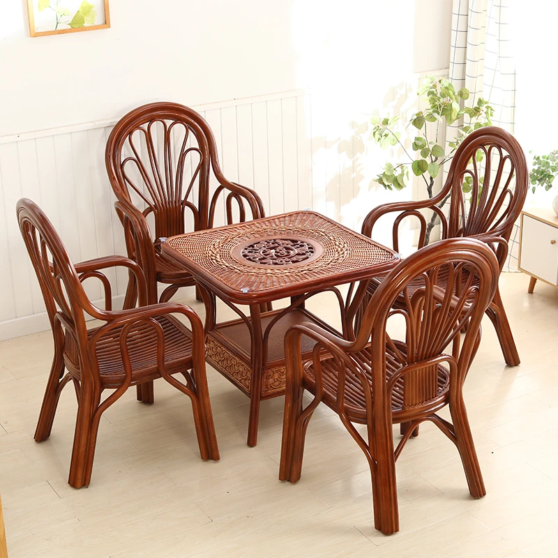 天然藤编休闲户外阳台室内休闲椅藤椅老人椅麻将椅套装组合五件套