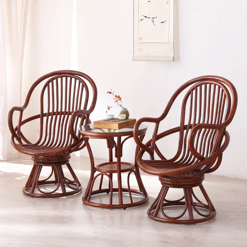 单杆转椅三件套 阳台户外休闲椅藤椅圆藤桌老人椅转椅套装