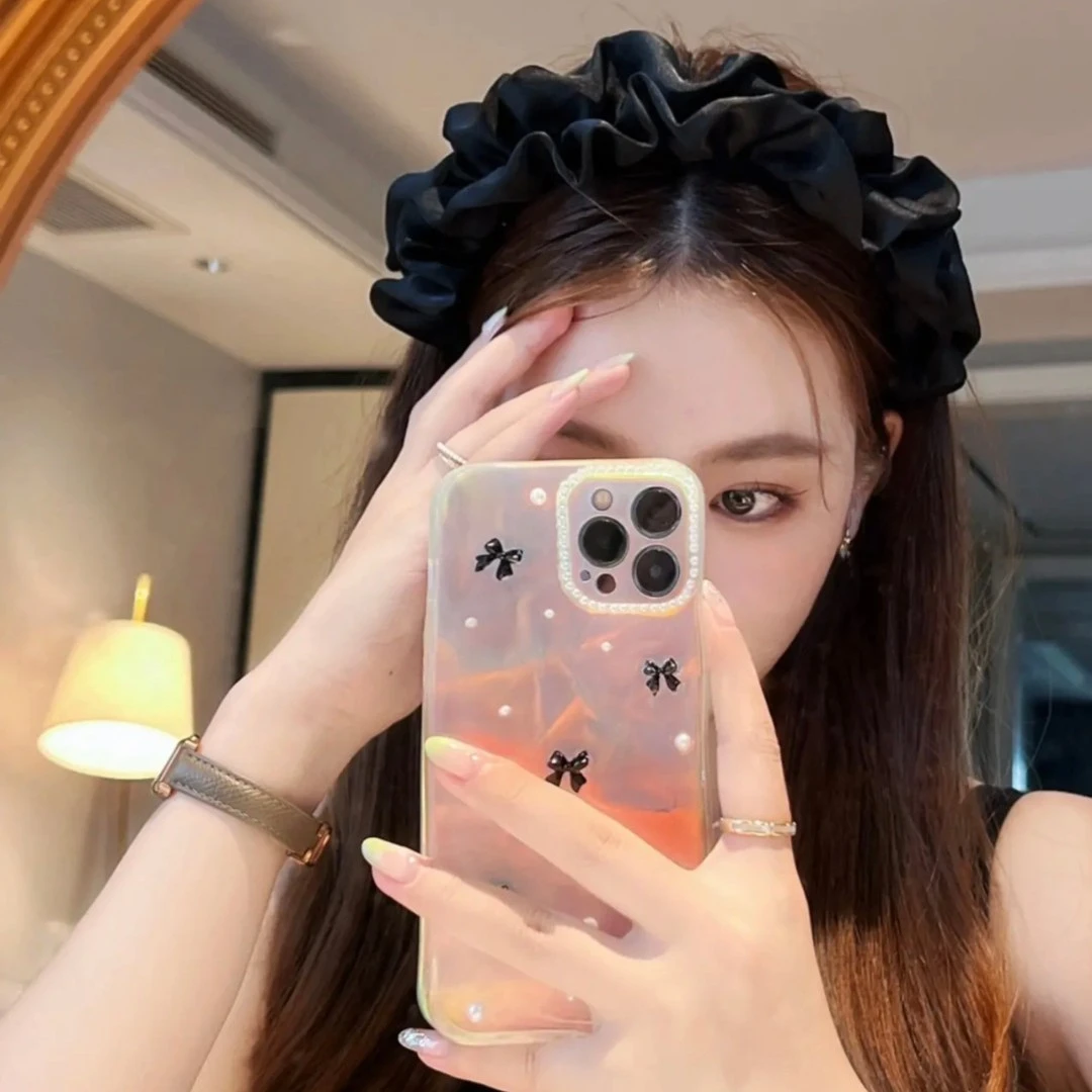 高颅顶黑色褶皱发箍女网红新款洗脸发带显脸小头箍头饰