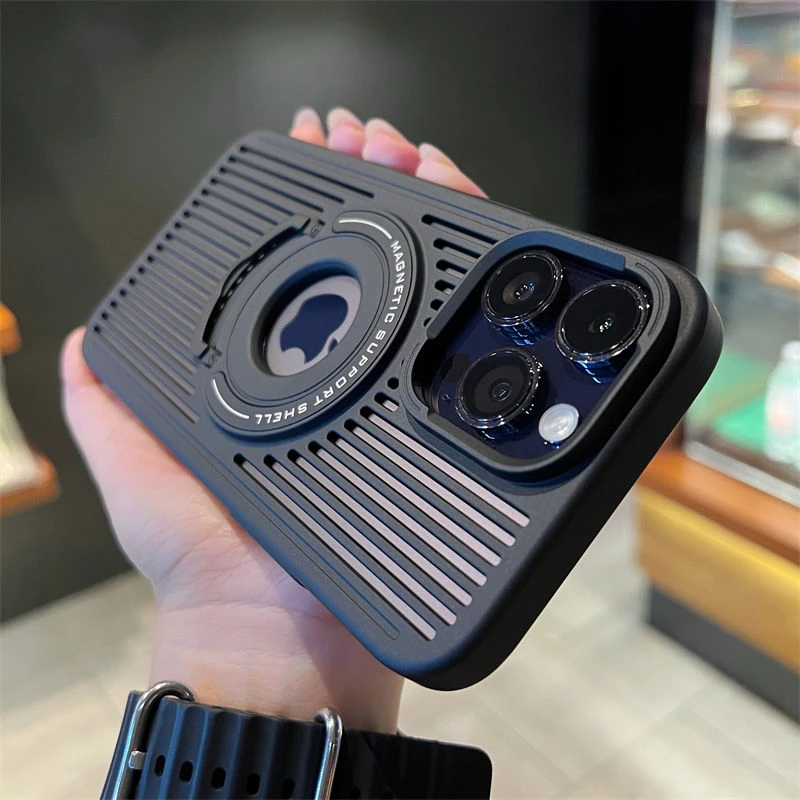 苹果16超薄15散热14pro磁吸拉杆支架iPhone13高级12promax保护套