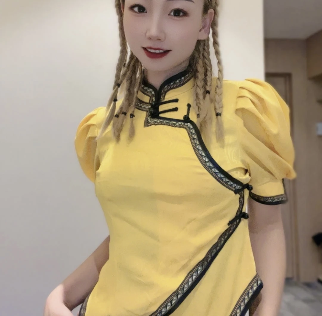 蒙古泡泡肩收腰短袖