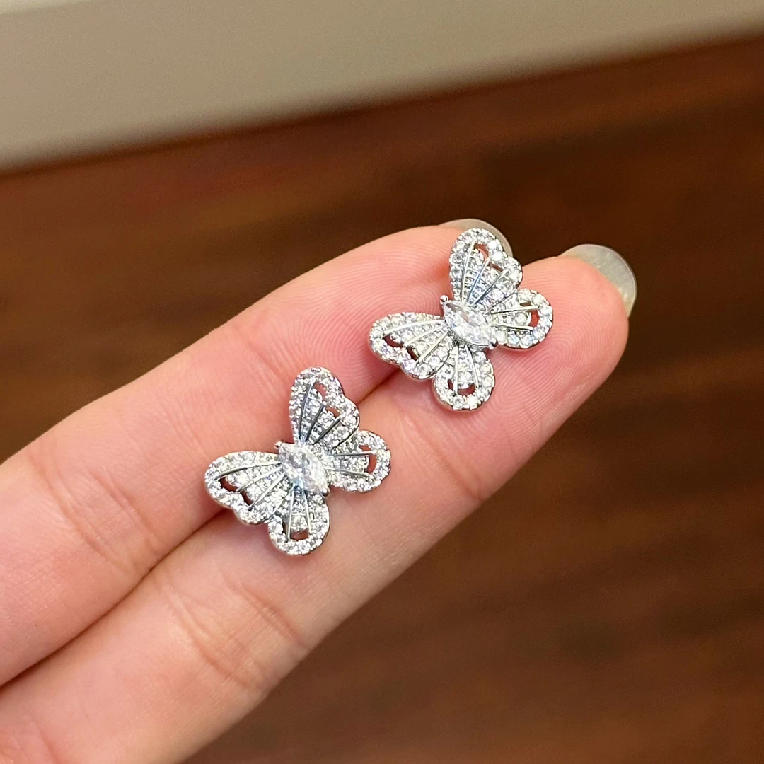 铜合金合成锆石耳饰 E0373气质小众简约精致超仙超闪素款灵动镶嵌