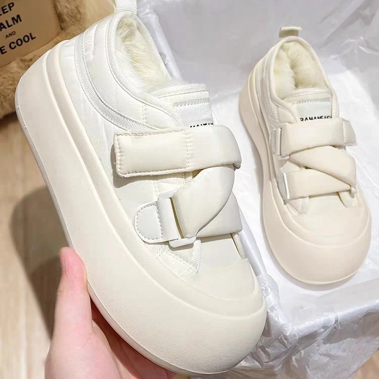 丑萌大头面包鞋子女厚底2023新款秋冬加绒棉鞋魔术贴休闲小白板鞋