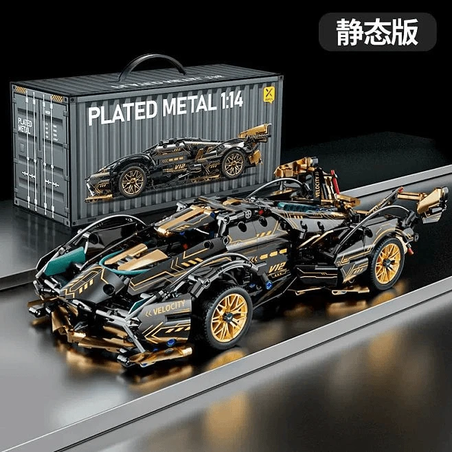 V12黑金兰博模型拼装成人巨大型积木玩具赛博朋克跑车礼物赛车