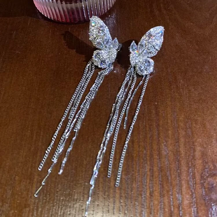 铜合金仿水晶耳饰 蝴蝶锆石耳骨夹耳饰无耳洞耳夹新款爆款耳环女