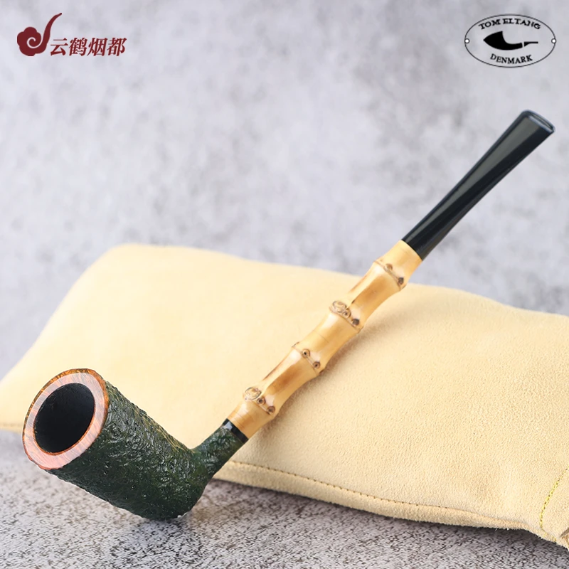 云鹤丹麦TomEltang艾尔唐手工石楠木烟斗绿喷砂竹节铅笔斗