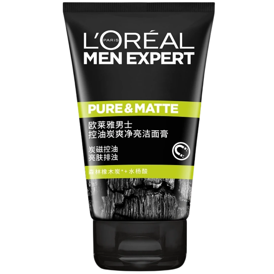 欧莱雅男士控油炭爽净亮洁面膏洗面奶100ml/支