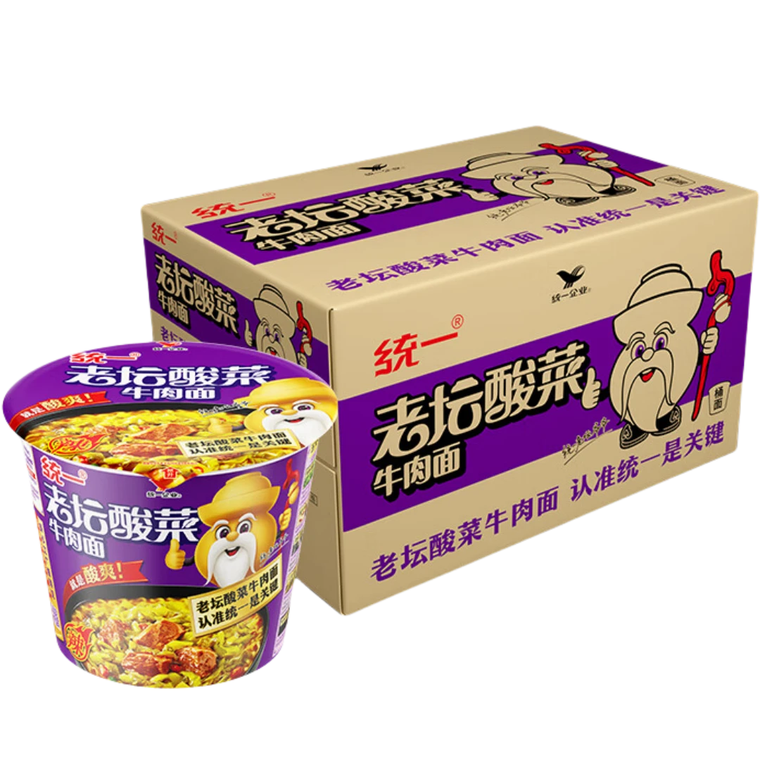 统一 老坛酸菜牛肉面(桶装) 120g*12桶夜宵
