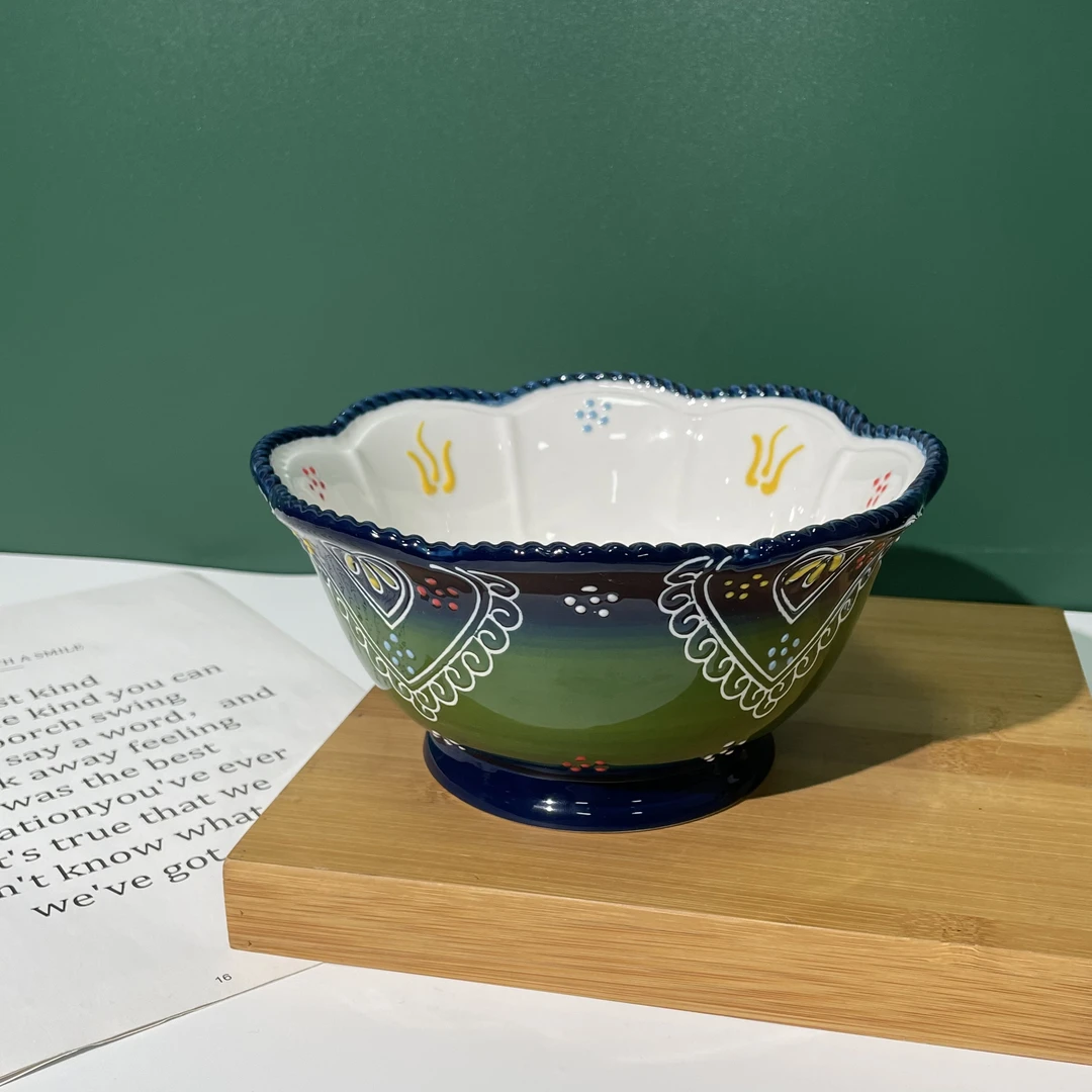 绿色土耳其雷米6.8英寸高脚花型碗