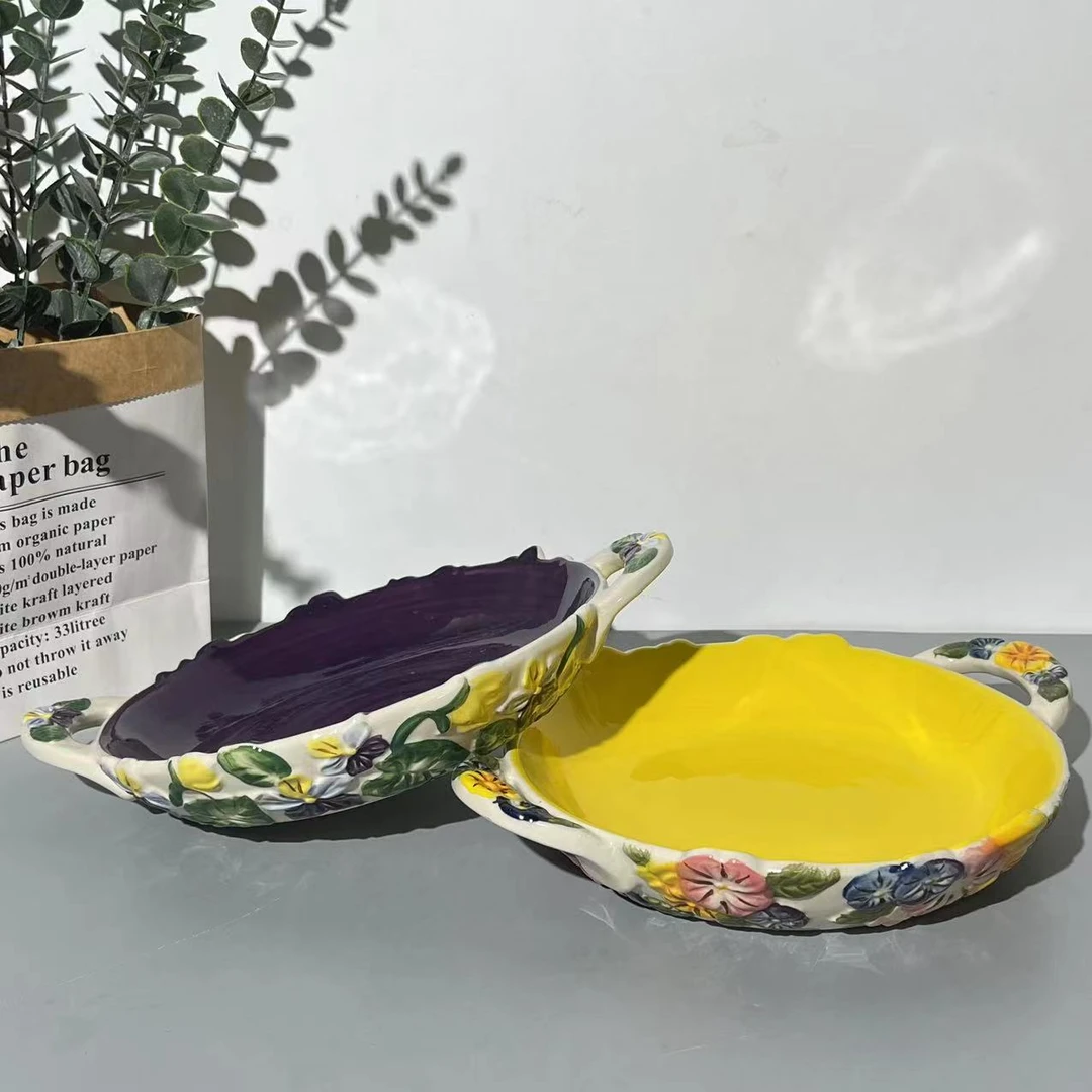 富雅10寸双耳盘＋鸢尾花10寸双耳盘2个组合装