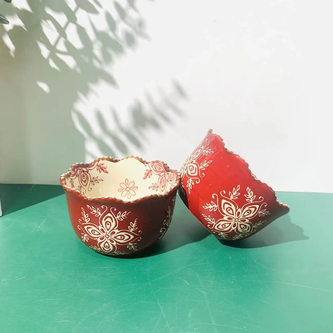 中国结红色-4寸花型碗2个装