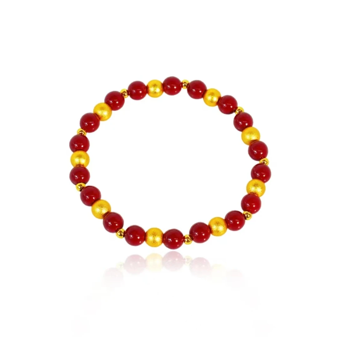 含辰砂工艺品【喜喜珠宝】红豆南国朱砂合金转运珠镶嵌手链【ZSL76】