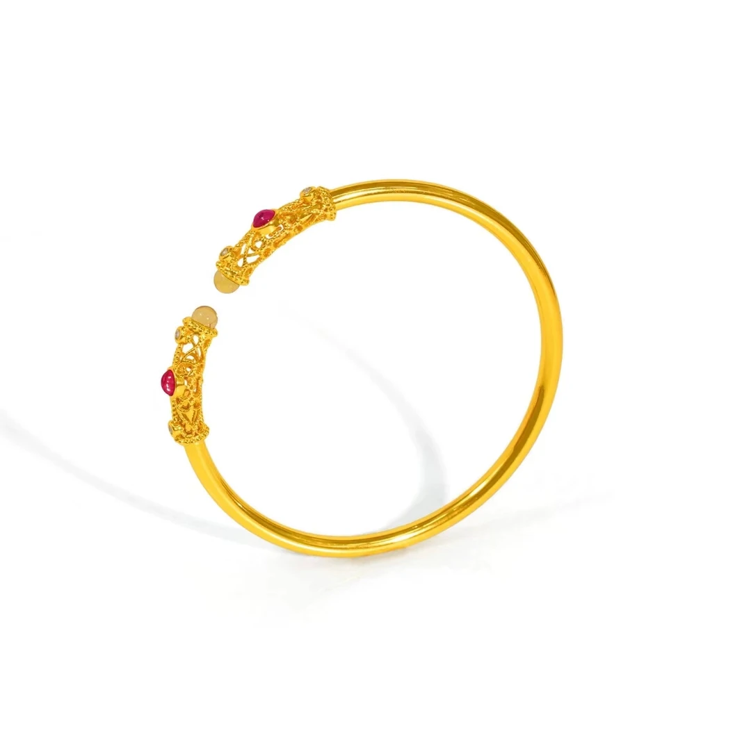 【喜喜甄选】两情相悦气质多米尼加净水蓝珀镶嵌合金手镯时尚简约