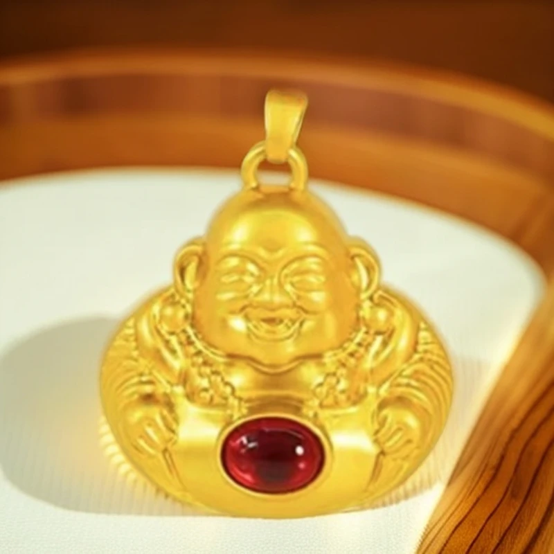 【玖总专属】培育红宝石镶嵌合金弥勒佛吊坠赠珠珠链