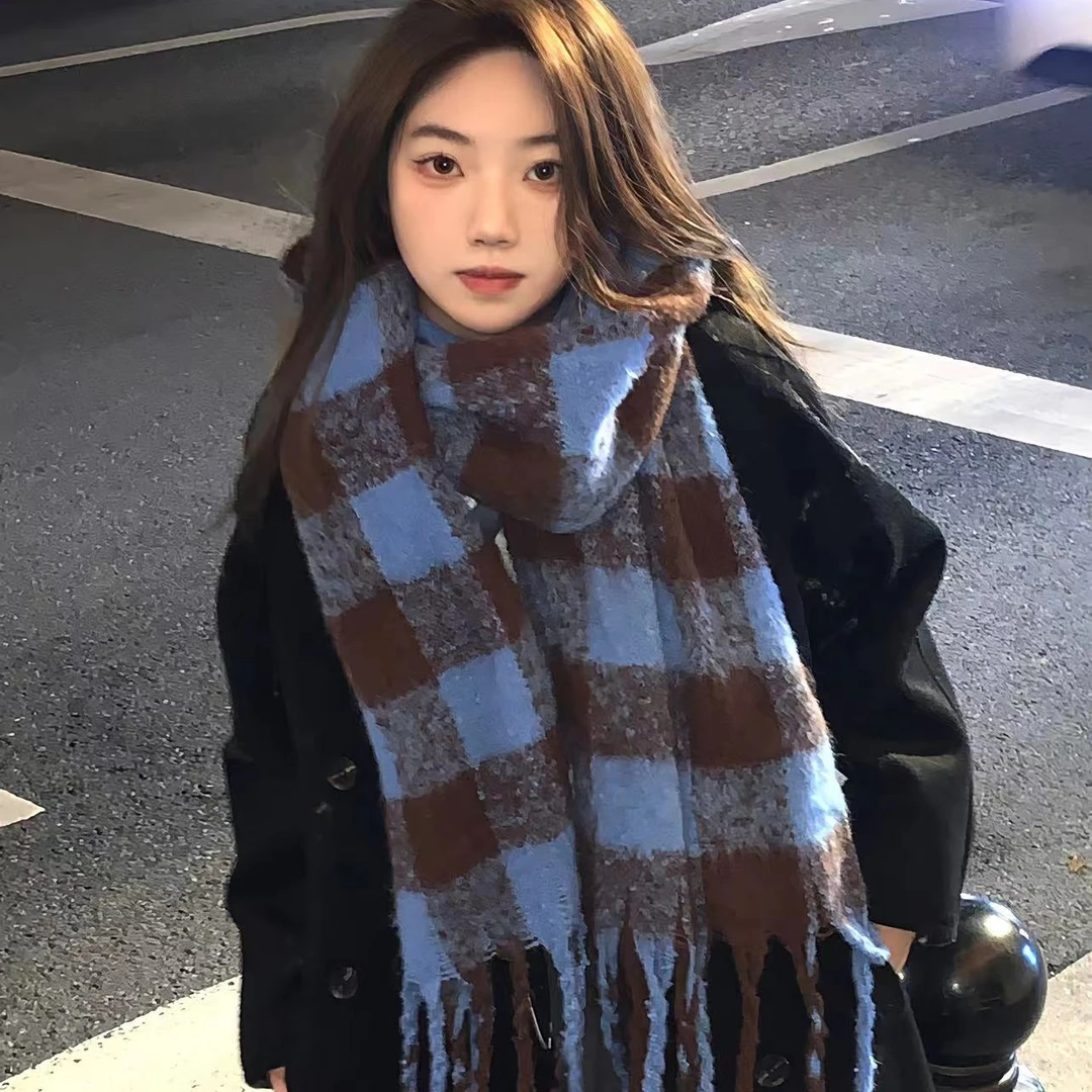 秋冬季保暖经典时尚流苏超长双面加厚百搭格子围巾保暖披肩