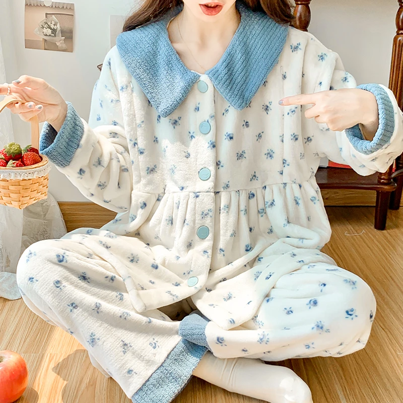 月子服秋冬款孕妇睡衣冬季产后哺乳孕期法兰绒加厚喂奶家居服套装