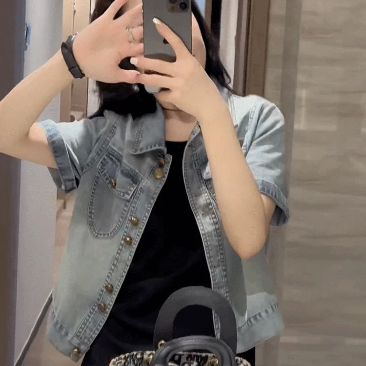 夏季薄款牛仔短袖衬衫女2024新款休闲百搭显瘦小个子外套披肩上衣