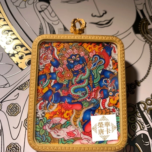 【荣华】六臂大黑天-精品热贡唐卡4x5cm尺寸