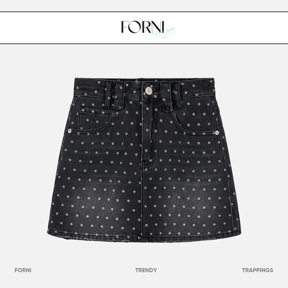 FORNI Polka Dot  纯棉波点牛仔半裙女士潮流时尚