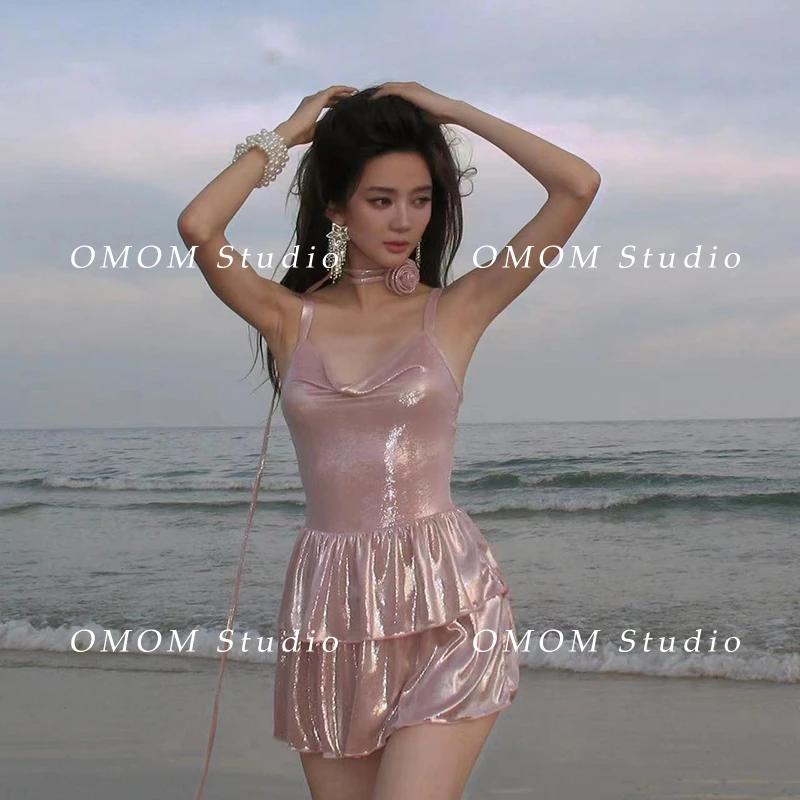 OMOM新款纯欲少女浪漫显瘦连体裙泳衣修身显瘦度假氛围感泳衣3717