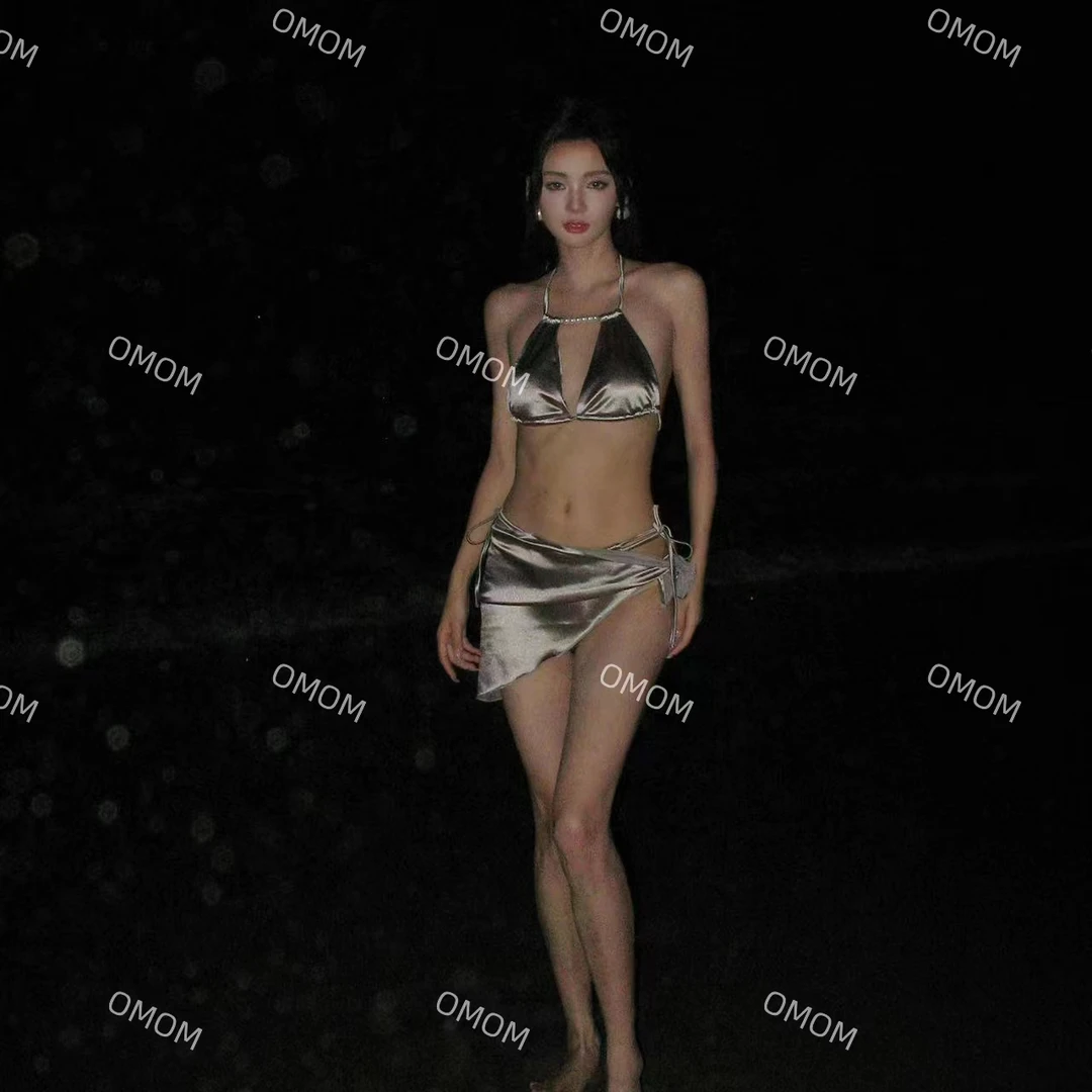 OMOM新款欧美轻奢比基尼泳衣女性感小胸聚拢沙滩海边度假泳装3523
