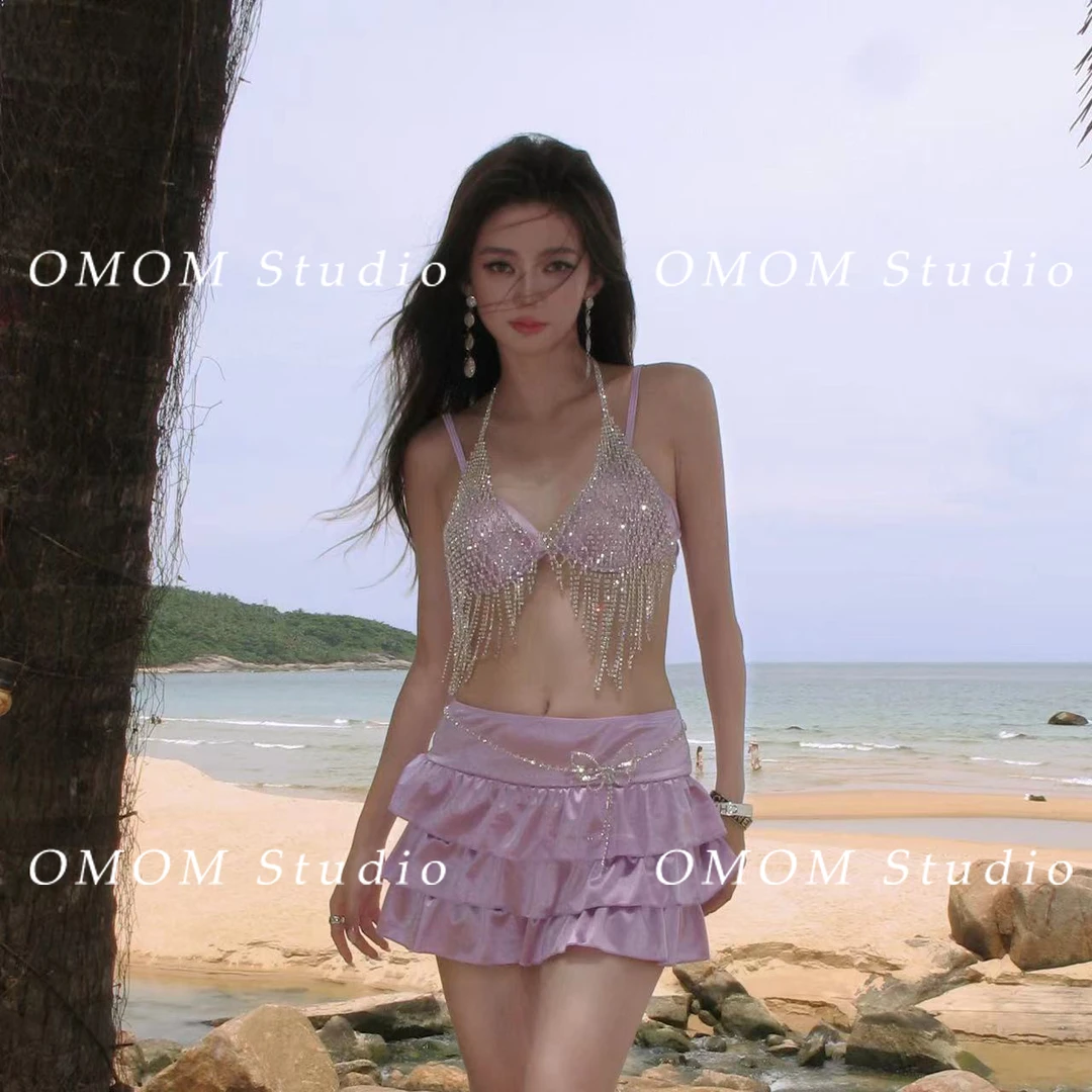 OMOM【紫微星】新款小胸钢托聚拢性感比基尼四件套沙滩泳装3060