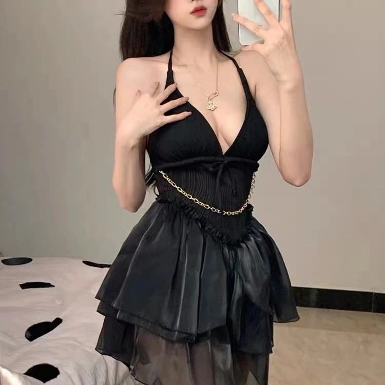 泳衣女显瘦露背连体裙式性感沙滩温泉泳装度假聚拢遮肚游泳22031