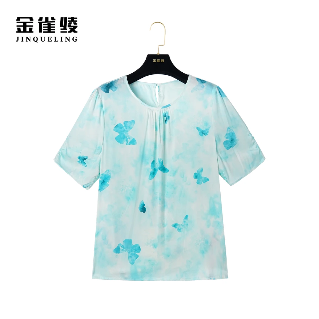 金雀绫【蝶舞纷纷】桑蚕丝真丝夏季休闲时尚印花女士小衫AS6084