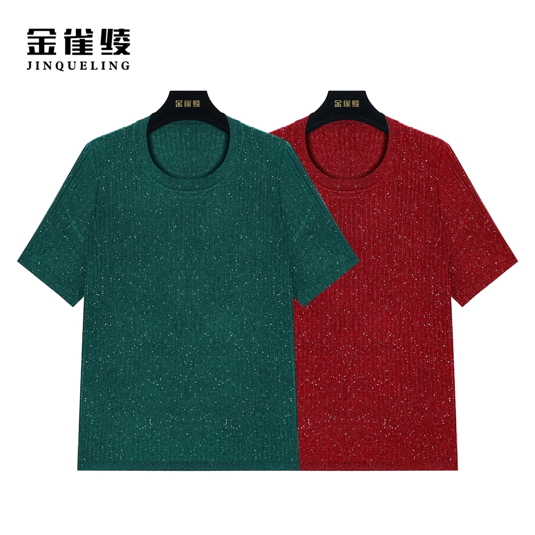 金雀绫【星河若梦】2024新款简约亮片圆领时尚针织衫KYS18