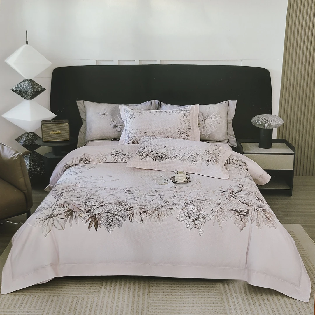 轻奢数码印花长绒棉贡缎100棉四件套高档简约床上用品