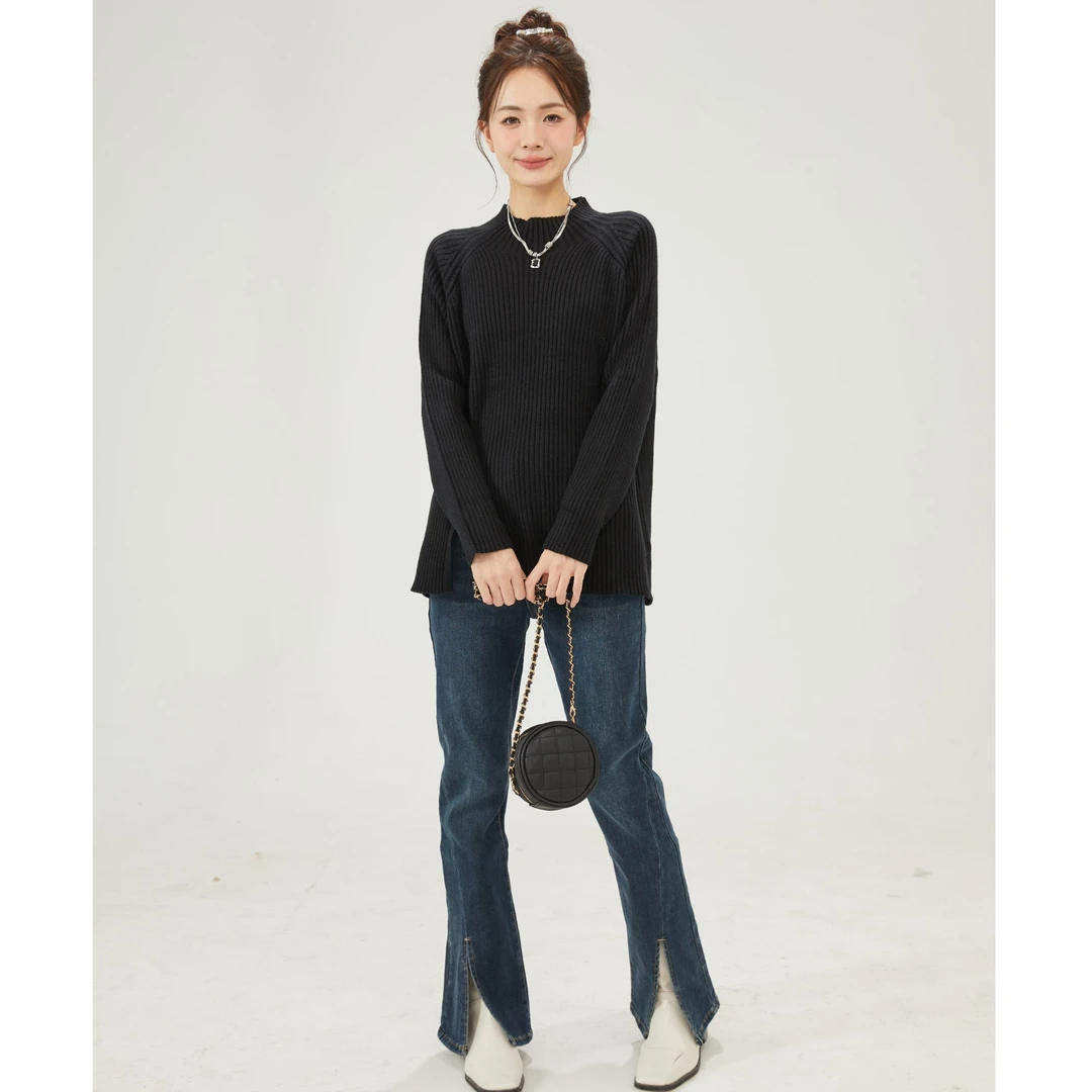 秋季新款女装时髦复古百搭开衩微喇牛仔长裤128422083521