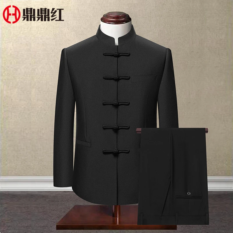 青年唐装男修身盘扣外套立领中山装新郎中式结婚礼服主持人表演出